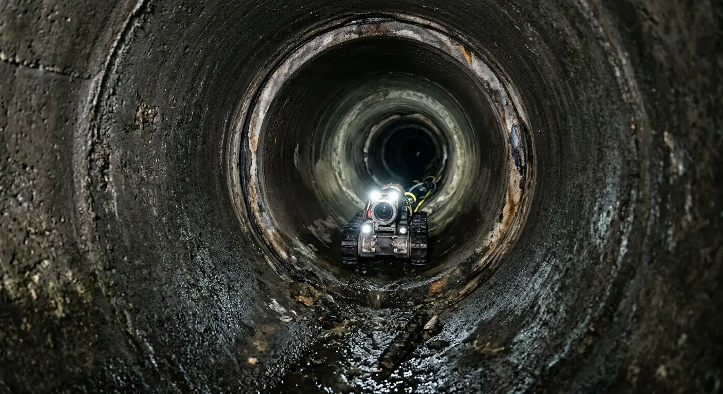 Robotic sewer camera inspecting pipe interior for Drain Snake Service in Badger